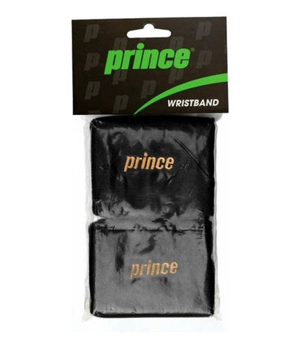 Muñequera Prince Negra Logo Dorado En  Algodon Pack X 2 Un