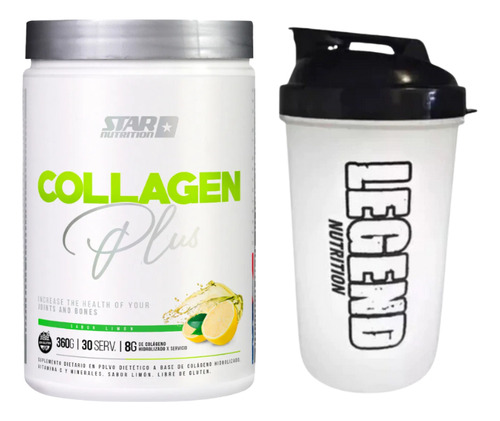 Star Nutrition Collagen Plus 360gr En Polvo Sabor Limón + Vaso Legend Nutrition