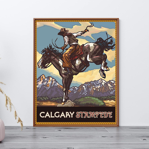 Calgary Stampede Cowboy Riding Horse Wall Art Sign -11 X 14