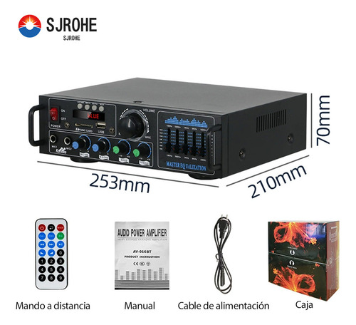 Sjrohe Ecualizador De Audio Profesional Y Amplificador Bluetooth Integrado Para Casa/automóvil Sonido 5.1 Amplificador Estereo Audio Calidad Premium Subwoofer En Casa Control De Graves Y Agudos Negro