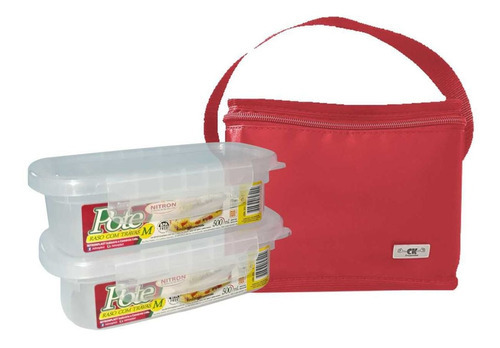 Bolsa Térmica Pequena Lancheira Com Potes 500ml Kit03 Cor Vermelho