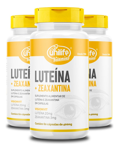 Kit 3 Luteína E Zeaxantina Unilife 60 Cápsulas