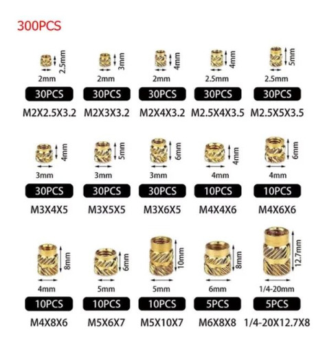 300 Insertos De Tuercas Roscado De Latón M2 M2.5 M3 M4 M5 M6
