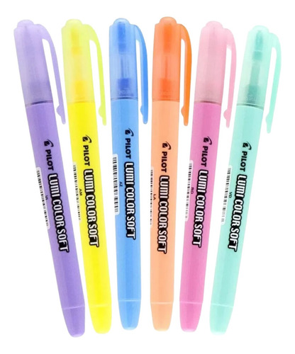 Caneta Marca Texto Pilot Lumi Color Pastel - Kit C/6 Cores