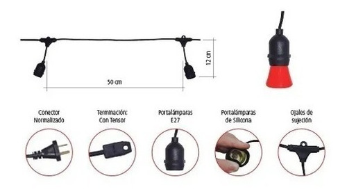 Imagen 3 de 5 de Guirnalda Luces Exterior Feria Kermese Impermeable 6,5 Mts