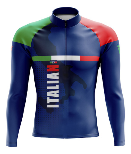 Camisa Ciclismo Mtb Manga Longa Masc Italia Azul E Verde