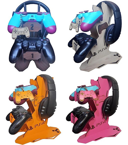 Suporte Ps4 Porta 2 Controle Headset Personalizad + Chaveiro Cor Marrom