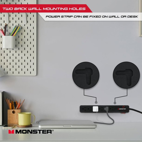 Barra Multicontacto Monster 1200j Contra Sobrecarga 6 Tomas Color Negro