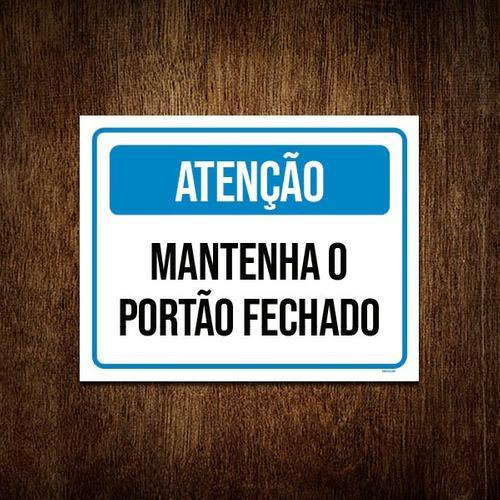 Kit 5 Placa Atenção Azul Mantenha Portão Fechado