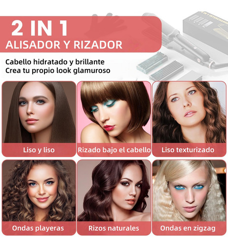 Penxua Plancha de cabello, Rizador de Cabello, 4 En 1 Plancha de cabello Y Rizador de Cabello Plancha de cabello Con Placas De Cerámica Para Dar Volumen Con 15 Segundos De Calentamiento Rápido (negro