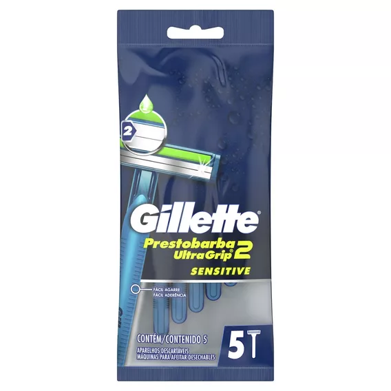 Máquina para afeitar Gillette Prestobarba UltraGrip2 Sensitive descartable 5 u