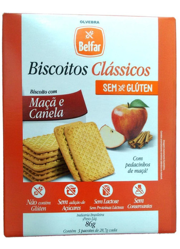 Biscoito Bolacha Maça E Canela Sem Glúten/açúcar Belfar 86g