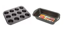 Comprar Set Molde Muffins Cupcakes Magdalenas X12 + Budinera Molde Budin Pan Teflon Antiadherente Reposteria Color Negro Levys Bazar