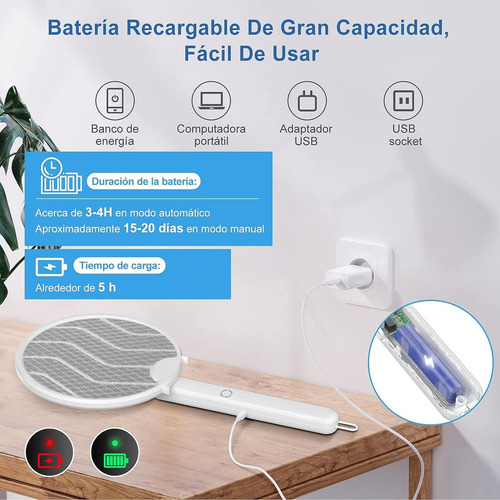 Raqueta Eléctrica Mata Moscas Y Mosquitos Recargable Luz Led