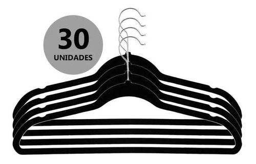 Cabides Aveludado Slim Conjunto Com 30 Pçs Preto - Luxo