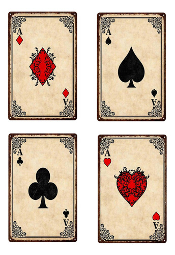 Pack De 4 Chapas Poker Naipes Ases 15x20 Juegos De Mesa