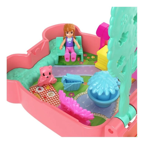 Polly Pocket Cutie Bear Picnic Micro Set Con Mascota Color Marrón Claro