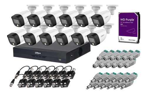 Kit Dvr 16 Canales 5mp, 12 Cámaras 2mp Full Color, Disco 2tb