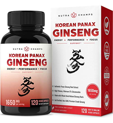 Nutrachamps Korean Red Panax Ginseng 1000mg 120 Cápsulas Veg