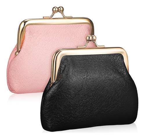 , Minibolsa Retro Para Llaves Y Monedas (negra Y Rosa, 1 De