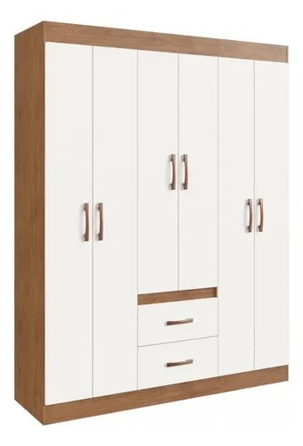 Guarda Roupa Solteiro 6 Portas 2 Gavetas Sidney Doripel Cor Off W...