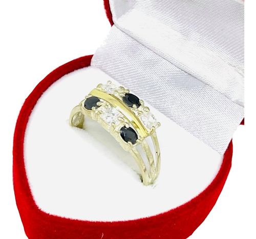 Anillo Con Cubic Ovalado Plata Y Oro Elegante Ap 023