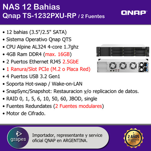 Nas Rackeable 12 Bahias Qnap Ts-1232pxu 4gb Ram 2.5g 10g Sfp