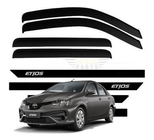 Kit Etios Sedan 2012 2013 2014 2015 2016 E 2017 Friso Tipo Borrachão  + Calhas De Chuva #