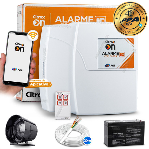 Kit Central Alarme Ppa Wifi App + Bateria Sirene Cabo 20m