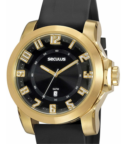 Relógio Seculus Masculino Pulseira De Silicone 20913gpsvdu2 Cor da correia Preto Cor do bisel Dourado Cor do fundo Preto