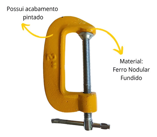 Kit 3 Grampos Sargento Tipo C 1 2 3 Polegadas Multiuso Aço