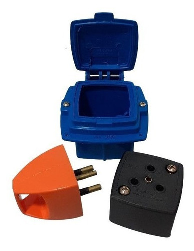 Caja Capsulada Azul 32a + Ficha Macho + Toma 32a Para Armar