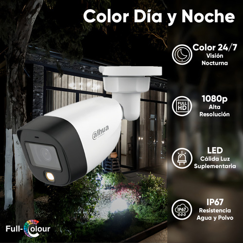 Kit Videovigilancia Cronos 4 cámaras Dahua bala HFW1239CN-A Con audio fullcolor 2MP + HDD 2TB + Baluns + Accesorios - Kit CCTV FULLCOLORKIT-A-4SC2TB (Dvr dahua XVR1B04-I circuito cerrado)