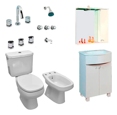 Juego De Baño Completo Griferia Inodoro Vanitory C83