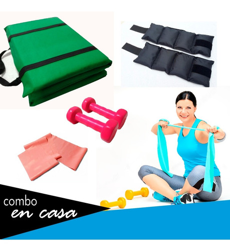 Imagen 1 de 8 de Combo Gimnasia 1 Colchoneta Mancuernas Tobill Banda Plan