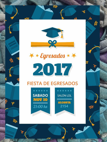 20 Invitación Egresados Graduación Primaria Secundaria Azul