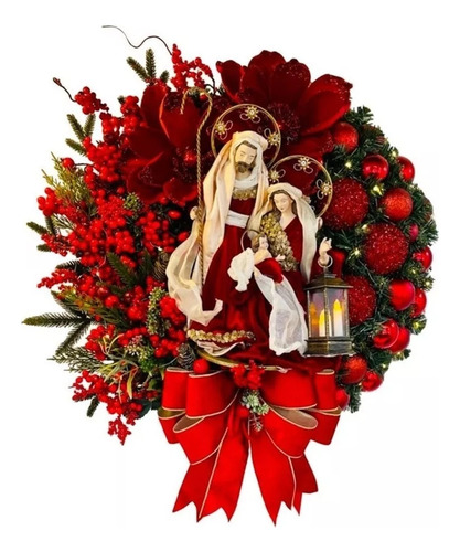 Corona De Navidad Roja Jesús/madonna Colgador De Puerta