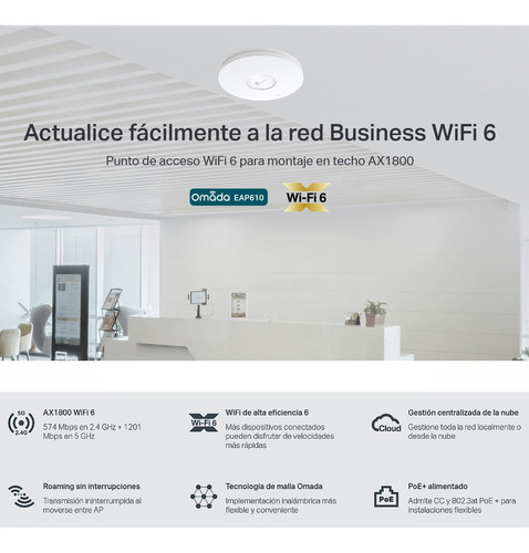 Access Point De Techo Gigabit Wifi 6 Ax1800, Tp-link Eap610