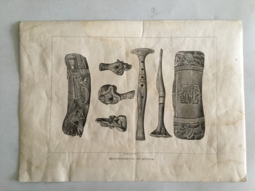 Litografía De Instrumentos De Música Prehispánicos Siglo Xix