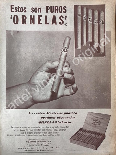 Cartel Retro Cigarros Puros Ornelas 1960s Cigarros Obregon 3