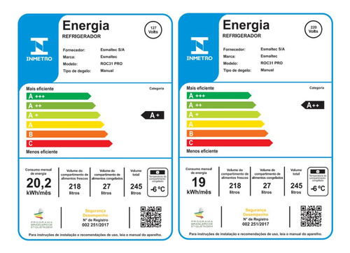 Geladeira Esmaltec 245l Cycle Com Defrost Inverter Roc31 Pro