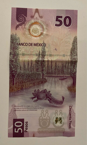 Billete 50 Pesos Mexicanos Serie Ab Ajolote