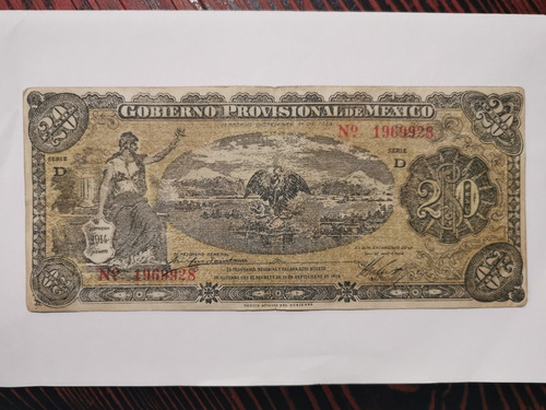 Billete 20 Pesos Gobierno Provisional De México 1914