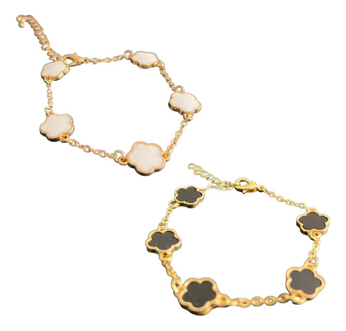 Pack 2 Piezas Pulsera Trébol Buena Suerte Acero Inoxidable