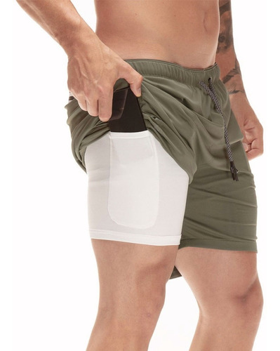 Gym Short Con Licra Deportiva 2 En 1 Hombre Correr Ejercicio