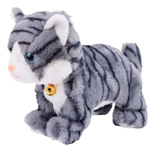 Pelúcia Com Mecanismo Pet Gatinho Movimentos Sons 22 Cm Cor Cinza