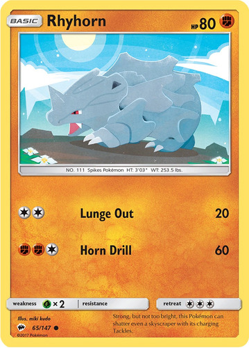 Cartas Pokemon Rhyhorn 65/147 Burning Shadows Bus