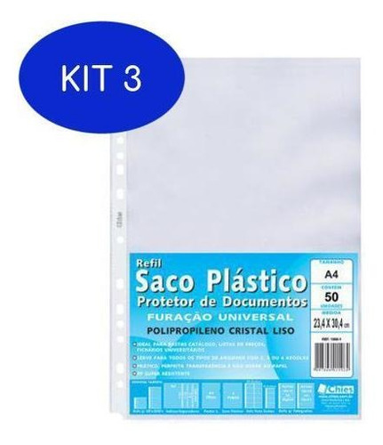 Kit 3 Envelope Saco Plástico A4 1360 50 Unid Chies