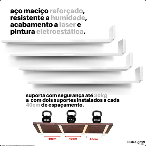 40cm - Mão Francesa Cantoneira Branca Invisível - rio design99 - Ferro Aço Suporte Para Prateleira Reforçada Resistente Industrial Madeira Bancada Estante s56