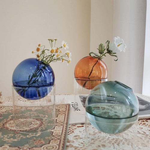 Florero De Cristal Nórdico Contenedor De Mesa Alto Naranja